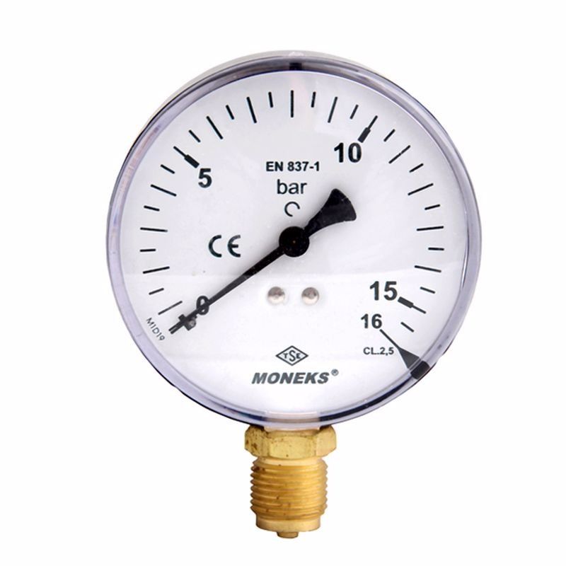 Moneks Ø63mm. 16 bar Alttan ¼'' Dişli CL.2,5 Kuru Manometre