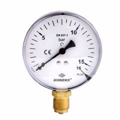 Moneks Ø63mm. 16 bar Alttan ¼'' Dişli CL.2,5 Kuru Manometre